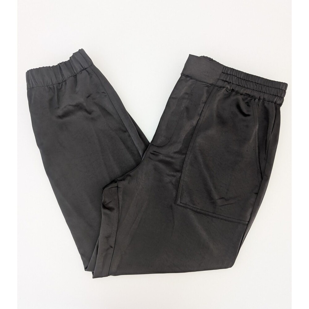 Sanctuary Pants Women’s 31 Black Satin Shine Joggers Elastic Waist Hook and Bar